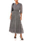 Women's Printed Pintuck 3/4-Sleeve Tiered Maxi Dress