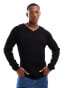 ASOS DESIGN essential muscle fit knitted rib v-neck jumper in black