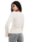 Vila ribbed long sleeve scoop neck top with lettuce edge detail in cream