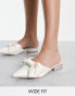 Be Mine Wide Fit Bridal Alezae bow front backless slippers in ivory