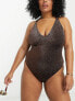 Фото #4 товара South Beach Curve Exclusive swimsuit with tie detail in brown metallic