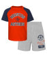 ფოტო #1 პროდუქტის Toddler Boys and Girls Orange, Heather Gray Houston Astros Two-Piece Groundout Baller Raglan T-shirt and Shorts Set
