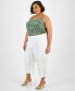 Фото #3 товара Plus Size High Rise Pull-On Linen-Blend Cropped Pants, Created for Macy's