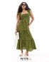 Nobody' Child Petite Maya shirred midaxi dress in khaki