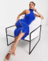 Фото #2 товара Aria Cove fluffy high neck sleeveless midi dress with cut out side detail in cobalt