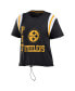 Women's Black Pittsburgh Steelers Cinched Colorblock T-shirt