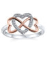 Romantic Two Tone Pave CZ Accent Cubic Zirconia Crossover Intertwined Infinity& Heart Promise Ring For Women Rose Gold Plated .925 Sterling Silver