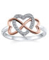 ფოტო #1 პროდუქტის Romantic Two Tone Pave CZ Accent Cubic Zirconia Crossover Intertwined Infinity& Heart Promise Ring For Women Rose Gold Plated .925 Sterling Silver