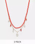 Фото #1 товара DesignB London pack of 2 pearl beaded festival necklaces in red and white