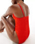 ASOS DESIGN Amy crinkle skinny strap swimsuit in tomato red