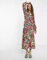 YAS long sleeve midi dress in florals - MULTI