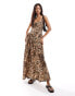 ASOS DESIGN square neck full skirt midi dress with godets in leopard print Леопардовый, XS - EU 32-34 - фото #2