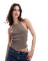 Фото #1 товара ONLY halter neck light weight knitted top in light brown