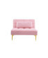 Convertible Single Sofa Bed Futon With Gold Metal Legs Teddy Fabric (Pink)