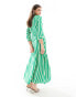 Фото #6 товара YAS maxi shirt dress in green bold stripe - MGREEN