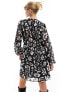 Only wrap mini dress in black and white floral