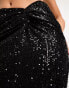 In The Style exclusive twist front sequin midi skirt in black