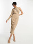 Фото #7 товара ASOS DESIGN one shoulder draped hood midi dress in mocha brown