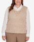 Фото #1 товара Plus Size Emerald Isle Women's Collared Top With Vest Two In One Sweater With Necklace