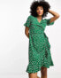 Фото #2 товара ONLY frill wrap mini dress in green ditsy floral