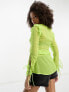Miss Selfridge beach chiffon tie front long sleeve blouse in washed neon lime