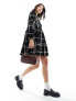 New Look crinkle smock mini dress in black check