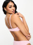 ASOS DESIGN Ashley 2 pack rib crop bra with rose trim in pink & white