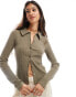 Фото #1 товара ASOS DESIGN supersoft cropped ribbed collar cardigan in taupe marl