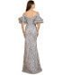 Women's Off Shoulder Mermaid Beaded Gown with Tiered Sleeves