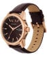 ფოტო #4 პროდუქტის Men's Three-Hand Day-Date Quartz Brown Leather Watch 44mm