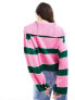 ASOS DESIGN jumper with button collar in stripe in pink and green