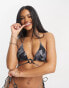 Фото #1 товара Candypants triangle wrap around bikini top in black abstract print