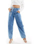 & Other Stories high waist tapered barrel leg jeans in mid blue