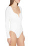 Tiger Mist Women's Sweat heart Neck Long Sleeve Bodysuit White XS
