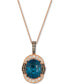 ფოტო #1 პროდუქტის Deep Sea Blue Topaz (5 ct. t.w.) & Diamond (3/8 ct. t.w.) Halo Adjustable 20" Pendant Necklace in 14k Rose Gold