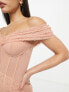 Фото #3 товара ASOS DESIGN Tall pearl mesh corset bardot midi dress in dusky pink