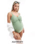 Mamalicious Maternity swimsuit in sage green Голубой, XS - фото #1