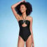 Фото #1 товара Women's Ring-Front Halter Bandeau One Piece Swimsuit - Shade & Shore Black M