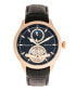 Automatic Gregory Rose Gold Case, Genuine Black Leather Watch 45mm