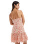 Фото #4 товара Miss Selfridge strappy button through mini dress in strawberry ditsy print