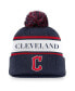 ფოტო #1 პროდუქტის Men's Navy Cleveland Guardians Team Stripe Peak Cuffed Knit Hat with Pom