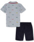 Фото #2 товара Baby Boys Printed Pique Polo Shirt & Twill Shorts, 2 Piece Set