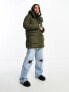 New Look mid length utility puffer coat in khaki