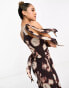 Фото #6 товара ASOS DESIGN one shoulder waterfall midi dress in smudge print