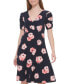 Petite Floral-Print Ruched-Sleeve Dress