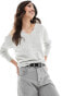 Фото #1 товара ONLY v neck slouchy jumper in light grey melange