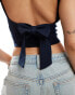 Stradivarius open back top with tie back in navy