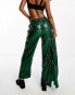 Extro & Vert wide leg sequin cargo trousers co-ord in emerald green