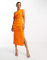 Фото #2 товара ASOS DESIGN bengaline asymetric drape midi dress in bright orange