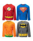 Justice League Batman Superman Flash Aqua man 4 Pack Long Sleeve T-Shirt Toddler| Child